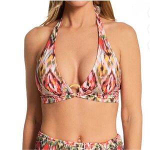 BLEU ROD BEATTIE | Free Spirit Ikat Halter with Ring Swim Bikini Top Sz. 10